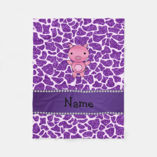 Personalisierter Name Schwein lila Glitzer Giraffe Fleecedecke