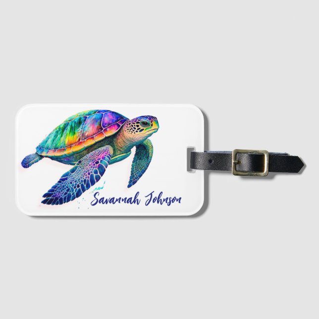 Personalisierter Name Sea Turtle Beach Life Gepäckanhänger (Vorderseite (Horizontal))