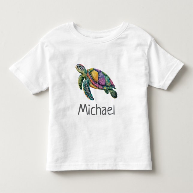 Personalisierter Name Sea Turtle Ocean Nautic Kleinkind T-shirt (Vorderseite)