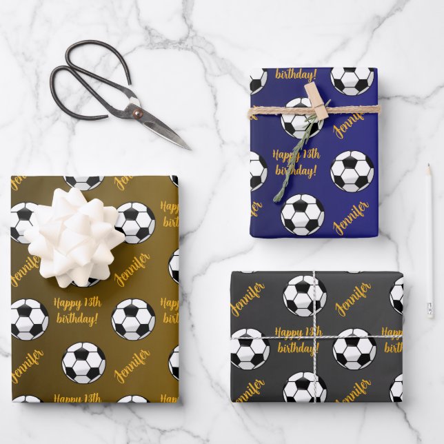 Personalisierter Name Sentiment Sport Fußball Gebu Geschenkpapier Set (Vorderseite)