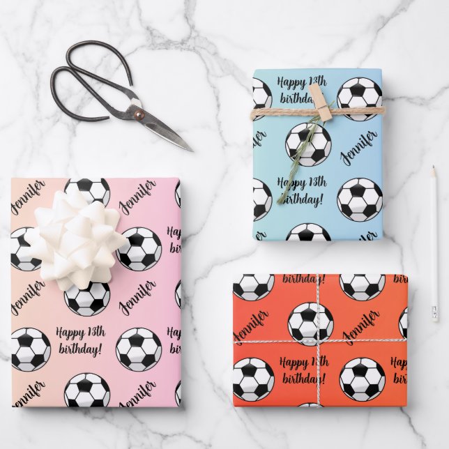 Personalisierter Name Sentiment Sport Fußball Gebu Geschenkpapier Set (Vorderseite)