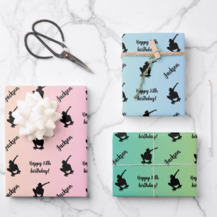 Personalisierter Name Sentiment Sport Skateboardin Geschenkpapier Set