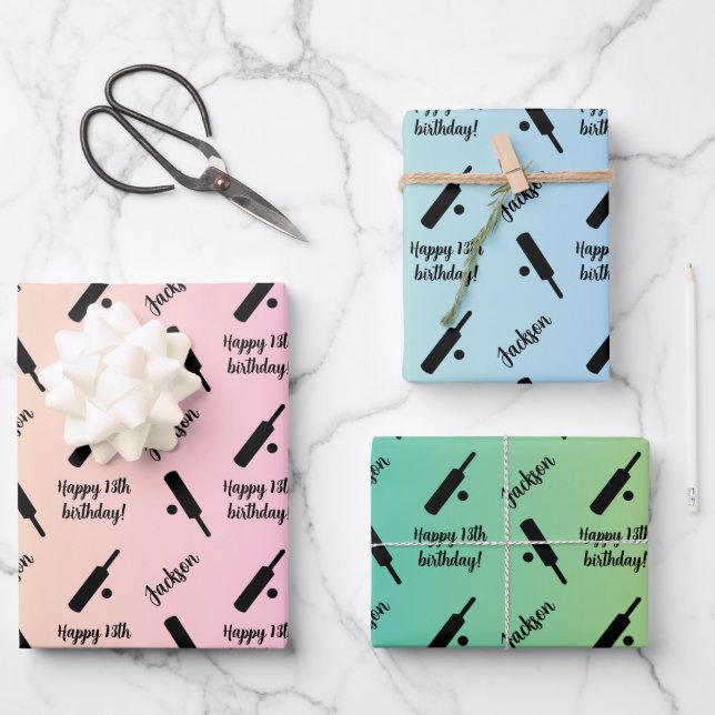 Personalisierter Name Sentiment Sport Theme Cricke Geschenkpapier Set (Vorderseite)