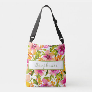Personalisierter Name: Serena Watercolor Floral Tragetaschen Mit Langen Trägern