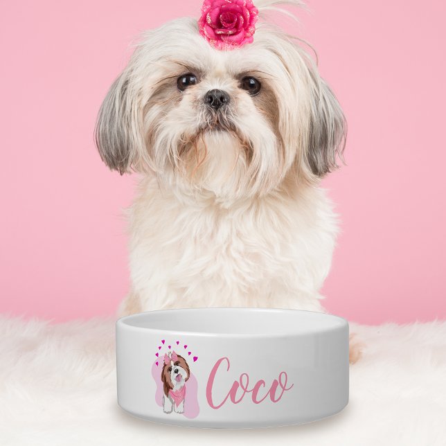 Personalisierter Name Shih-Tzu mit Herz-Hund Napf (Your dog will love the special treatment with a illustration to go with the name!)
