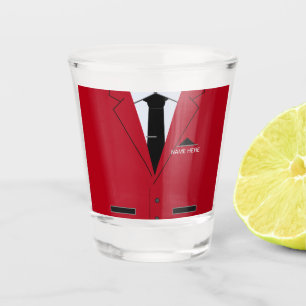 Personalisierter Name Shotglas mit rotem Anzug und Schnapsglas