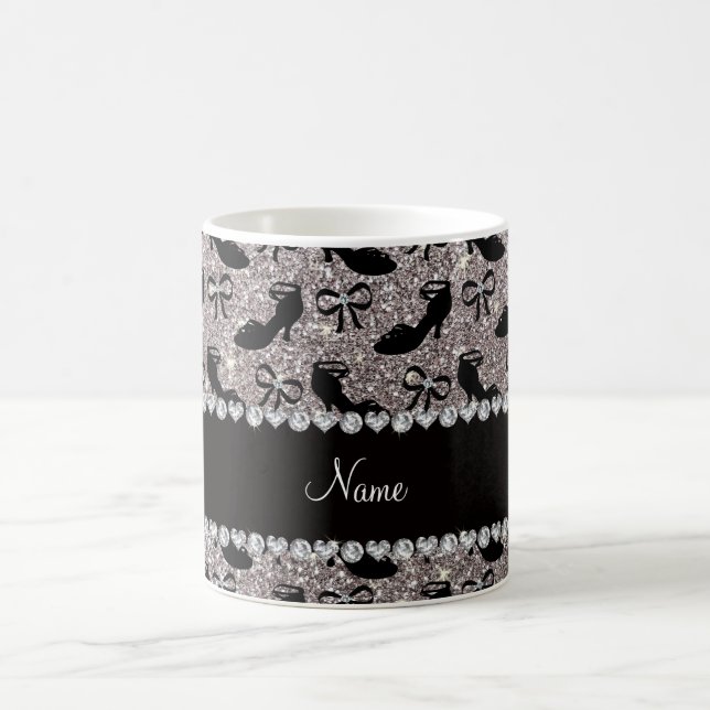 Personalisierter Name Silber Glitzer extravagante  Tasse (Mittel)