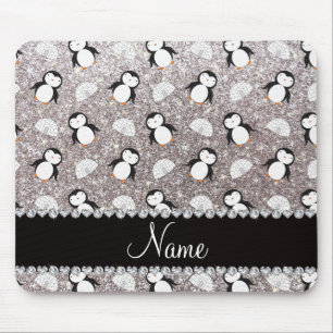 Personalisierter Name silber Glitzer Pinguine Iglu Mousepad