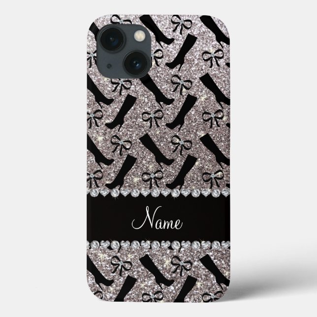 Personalisierter Name Silber Glitzer Stiefel Bows Case-Mate iPhone Hülle (Rückseite)