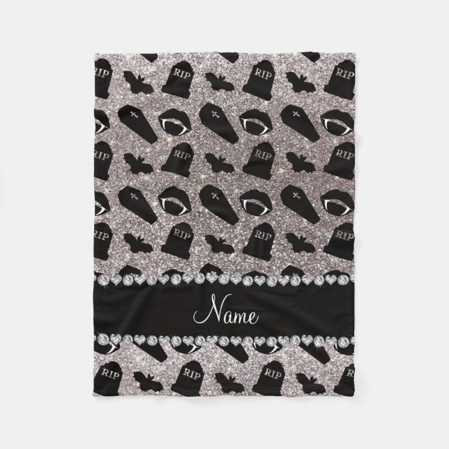 Personalisierter Name Silber Glitzer Vampir Fleecedecke (Vorderseite)