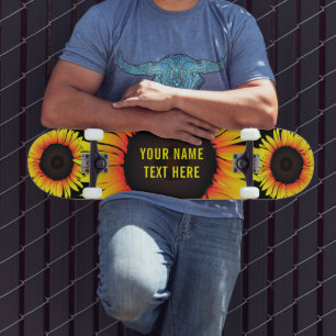 Personalisierter Name Skateboard mit Sonnenblumen
