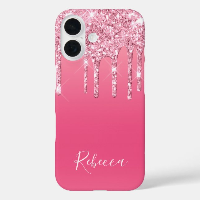 Personalisierter Name Skript Rosa Glitzer Drift Case-Mate iPhone Hülle (Rückseite)