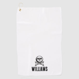 Personalisierter Name Skull Golf Ball und Crossbon Golfhandtuch