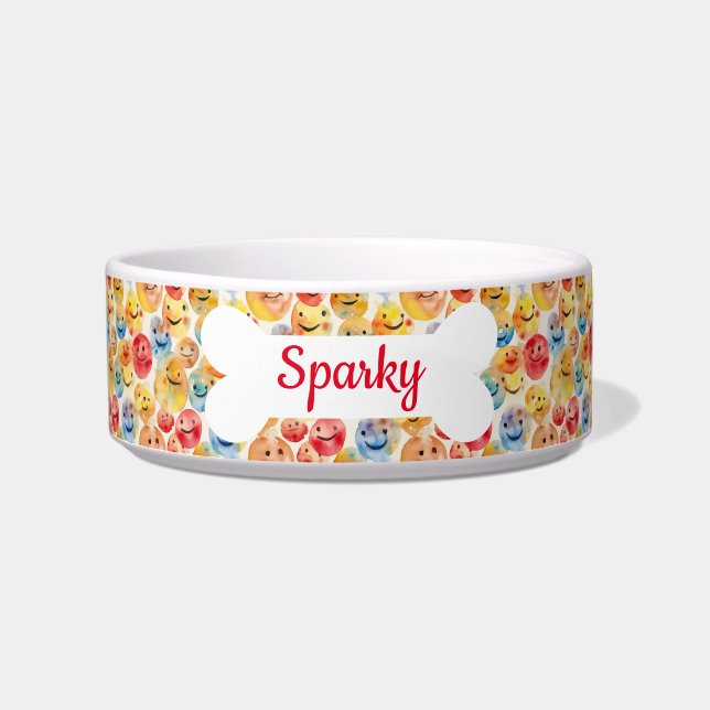 Personalisierter Name Smileys Mustertier Hund Napf (Vorderseite)