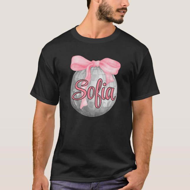 Personalisierter Name Sofia Coquette Bow Pink Disc T-Shirt (Vorderseite)