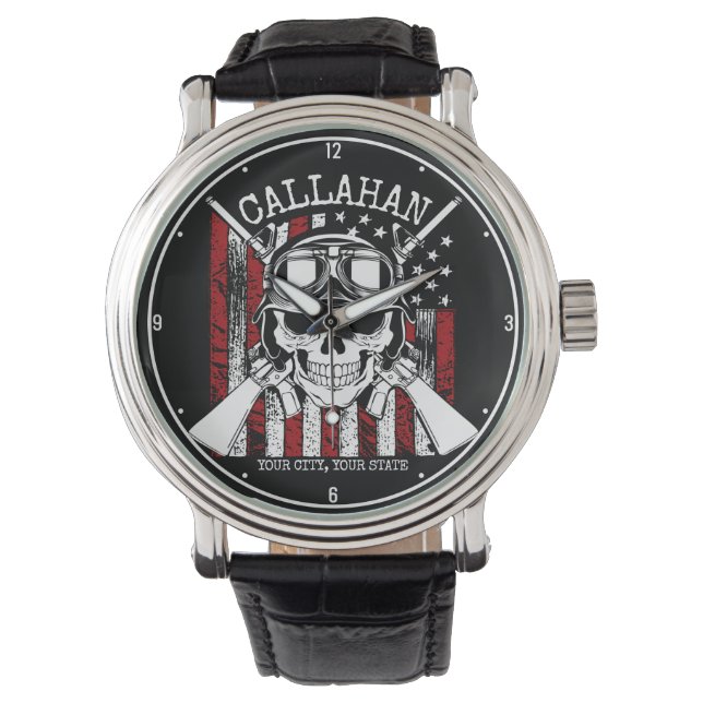 Personalisierter NAME Soldier Skull Duale Guns USA Armbanduhr (Vorderseite)