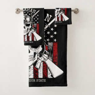 Personalisierter NAME Soldier Skull Duale Guns USA Badhandtuch Set