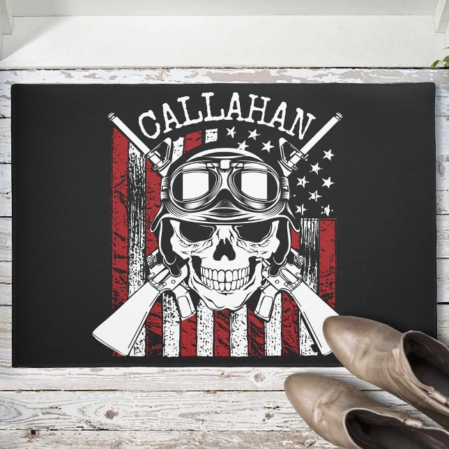 Personalisierter NAME Soldier Skull Duale Guns USA Fußmatte (Von Creator hochgeladen)