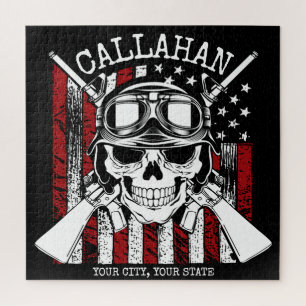Personalisierter NAME Soldier Skull Duale Guns USA Puzzle