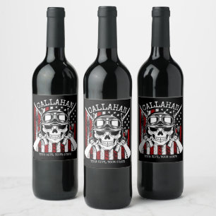 Personalisierter NAME Soldier Skull Duale Guns USA Weinetikett