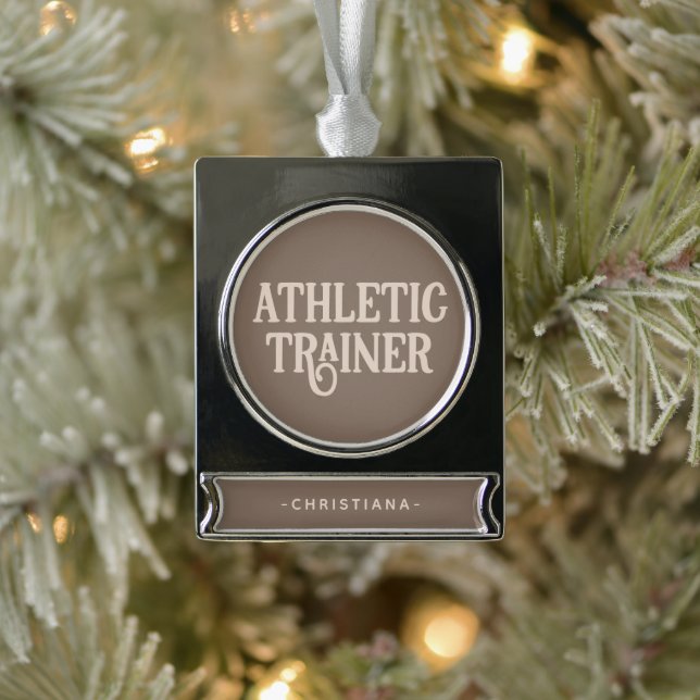 Personalisierter Name Sporttrainer Banner-Ornament Silber (Baum)