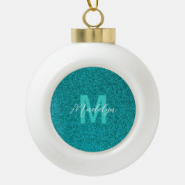 Personalisierter Name stilvoller Glitter grün Keramik Kugel-Ornament