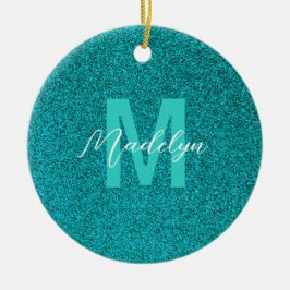 Personalisierter Name stilvoller Glitter grün Keramik Ornament
