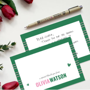 Personalisierter Name Stripe Vielen Dank Feiertagskarte