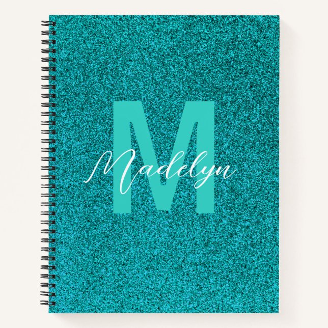 Personalisierter Name Stylisch Glitter grün Notizbuch (Vorderseite)