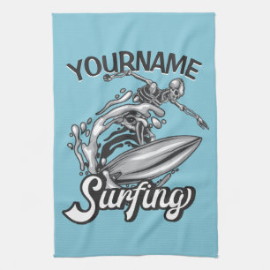 Personalisierter NAME Surfer Big Wave Skelett Surf Geschirrtuch