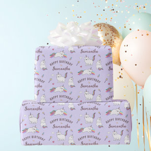 Personalisierter Name Süße Einhorn-Katze Geburtsta Geschenkpapier