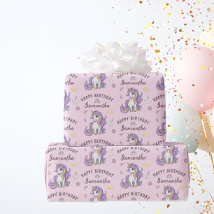 Personalisierter Name Süßes Einhorn Geburtstag Geschenkpapier