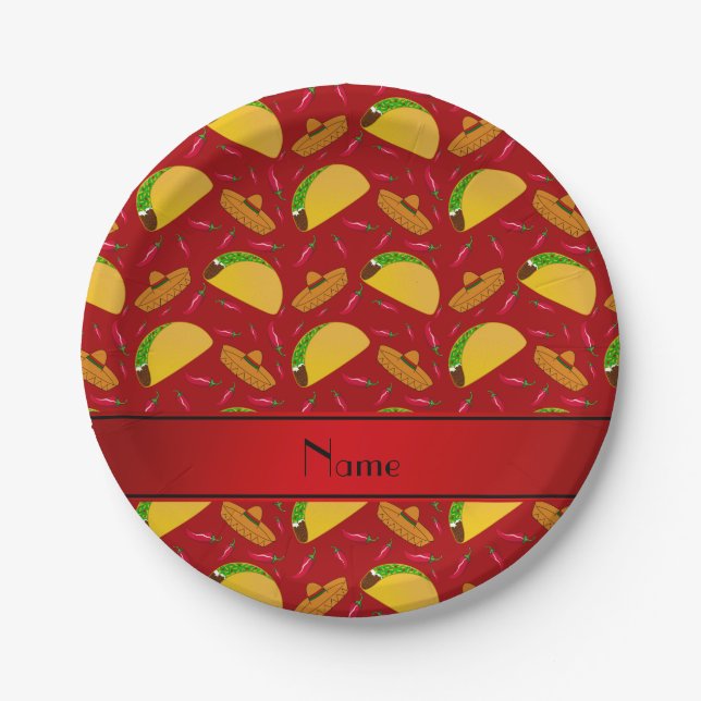 Personalisierter Name Tacos sombreros Chili Pappteller (Vorderseite)