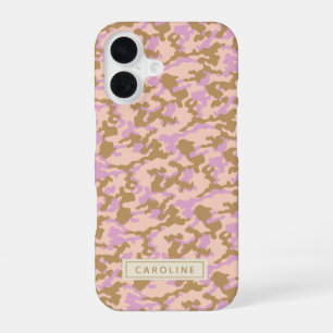 Personalisierter Name-Tarnung Rosa Braun Camo Chic iPhone 16 Hülle