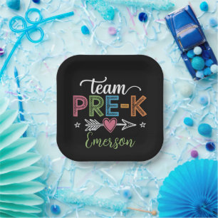 Personalisierter Name Team Pre-K Vorschullehrer  Pappteller