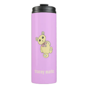 Personalisierter Name Teddy trägt lila Thermosbecher