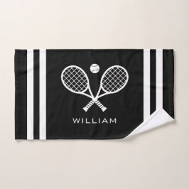 Personalisierter Name Tennis Black Stripes Handtuch