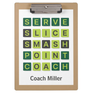 Personalisierter Name Tennis Coach Wordle Stil Klemmbrett