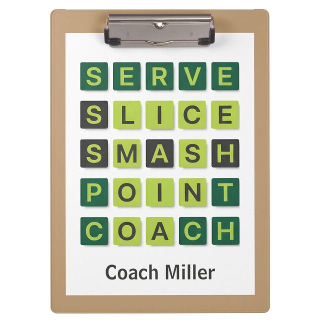 Personalisierter Name Tennis Coach Wordle Stil Klemmbrett (Vorderseite)