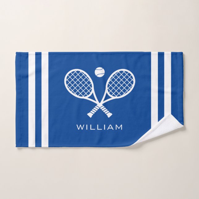 Personalisierter Name Tennis Deep Blue Streifen Handtuch (Handtuch)