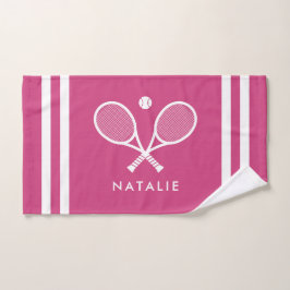 Personalisierter Name Tennis Magenta Rosa Streifen Handtuch