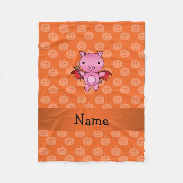 Personalisierter Name Teufel Orangenkürbis Fleecedecke (Vorderseite)