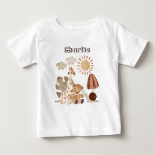 Personalisierter Name Text Boho Woodland Jungtier Baby T-shirt