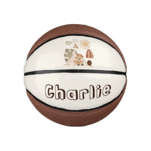 Personalisierter Name Text Boho Woodland Jungtier Mini Basketball