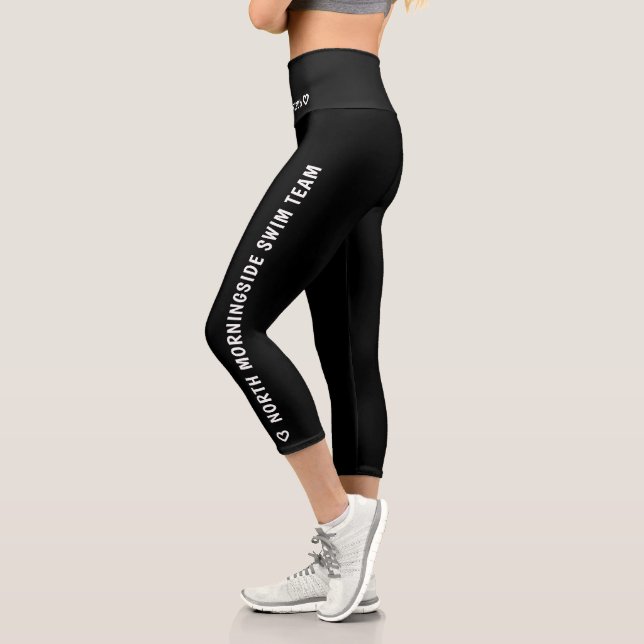 Personalisierter Name Text Logo Einfache Schwarze  Capri Leggings (Links)