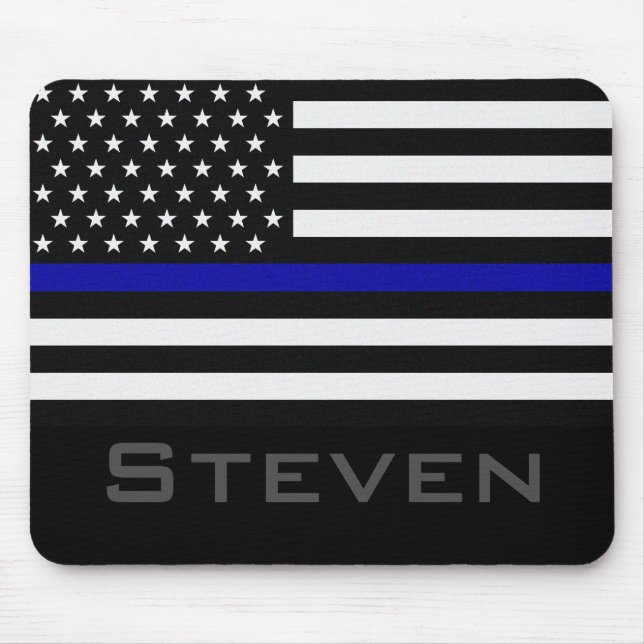 Personalisierter Name Thin Blue Line-Flag Mousepad (Vorne)