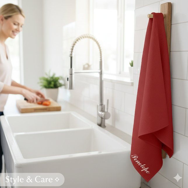 Personalisierter Name Tiefes Weihnachtsrot Geschirrtuch (Personalized Name Deep Christmas Red Kitchen Towel)
