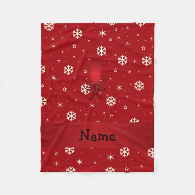 Personalisierter Name Tintenfisch Rote Schneeflock Fleecedecke (Vorderseite)