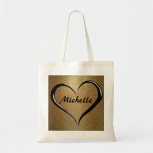 Personalisierter Name Tote Tag auf Gold & Black He Tragetasche