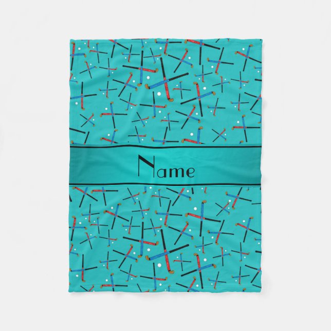 Personalisierter Name Türkis Hockey Fleecedecke (Vorderseite)